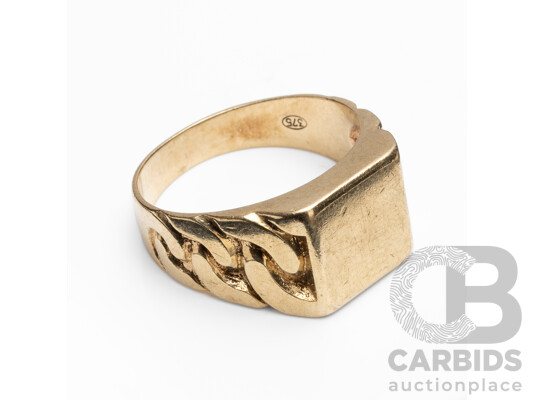 9ct Yellow Gold Textured Signet Ring - Size T
