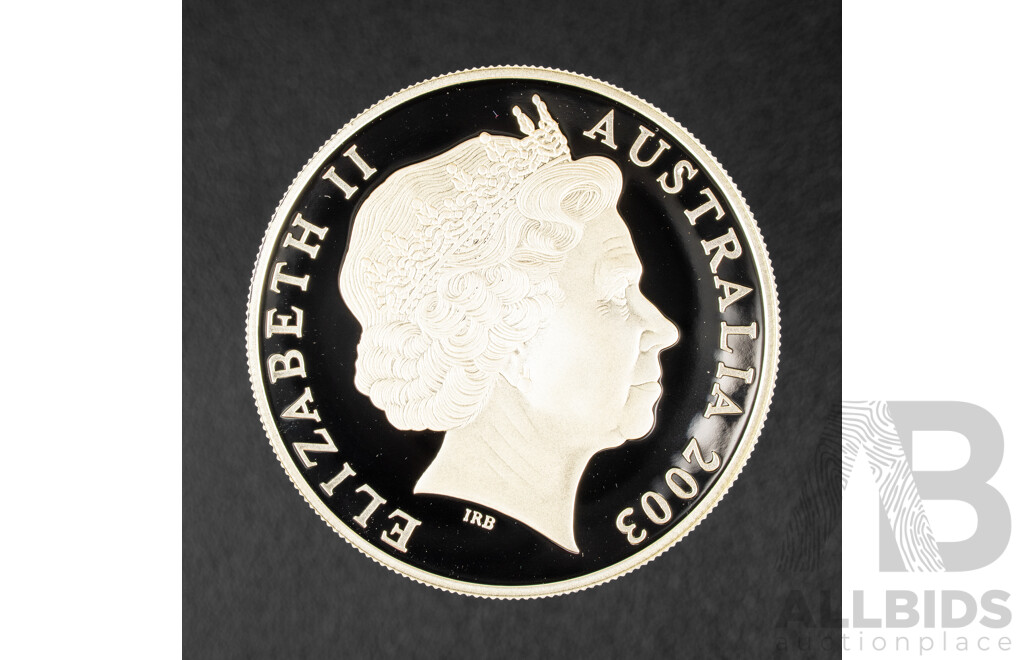 Australian RAM 2003 Silver Proof Five Dollar Selectively Gold Plated Coin, Rugby World Cup .999
