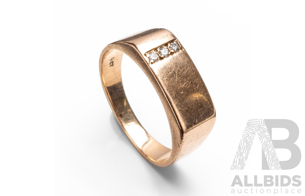 9ct Rose Gold & Diamond Signet Ring - Size P.5