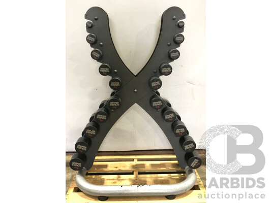 1662490 · X Vertical Dumbbell Rack with 20 Hammer Strength 1kg to 10Kg Dumbbells