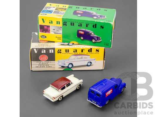Boxed Vintage Vanguards Diecast 1954 Austin A40 and 1960 Ford Anglia - 1:43 Scale