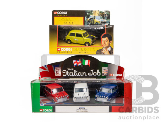 Four Boxed Corgi Classics Minis Including Mr Bean's Mini and the Italian Job Set - 1:36 Scale