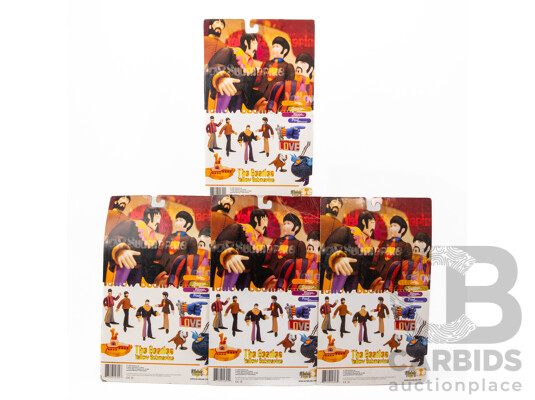 The Beatles Yellow Submarine Figurines, McFarlane Toys Including George with Yellow Submarine, Ringo with Blue Meanie, John with Jeremy, Paul with Glove and Love Base