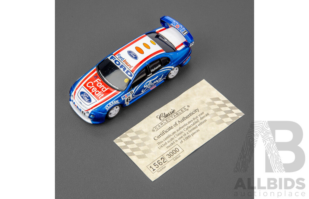 Two TRAX 1990 Ford Sierra Touring Cars, Dick Johnson 8021 and John Bowe 8021B with Classic Carectables Ford Falcon, Steven Richards - 1:43 Scale