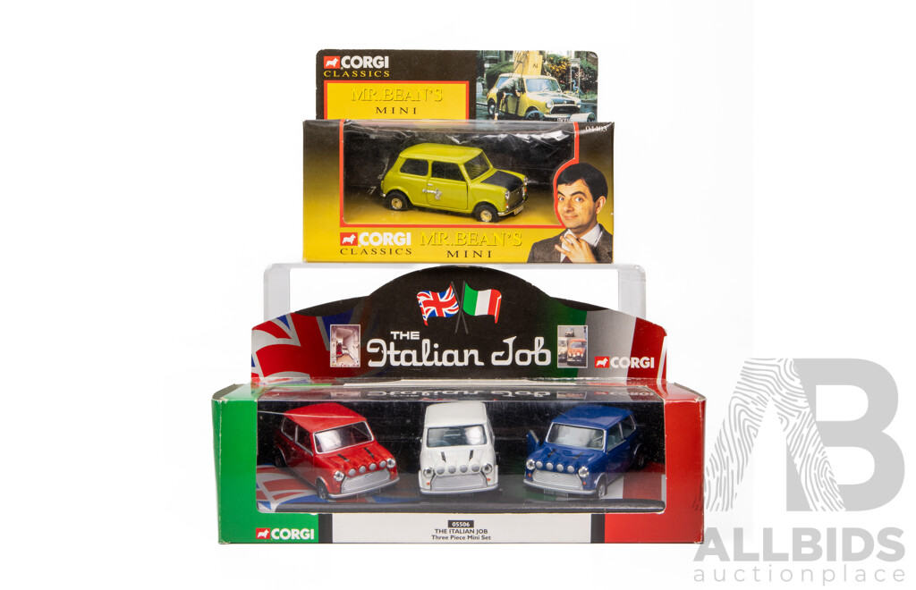 Four Boxed Corgi Classics Minis Including Mr Bean's Mini and the Italian Job Set - 1:36 Scale