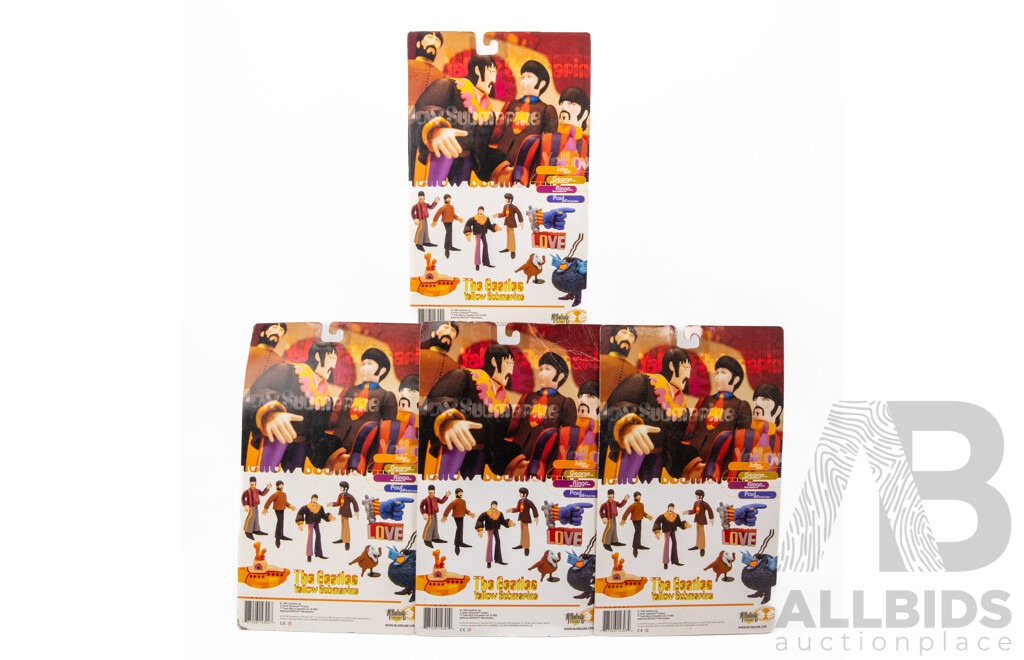The Beatles Yellow Submarine Figurines, McFarlane Toys Including George with Yellow Submarine, Ringo with Blue Meanie, John with Jeremy, Paul with Glove and Love Base