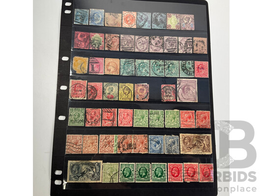 Collection of Great Britain Stamps, Examples Spanning 1880's to 1990, QV to QE2, Overprints, Perfins, Seahorse Ten Shillings