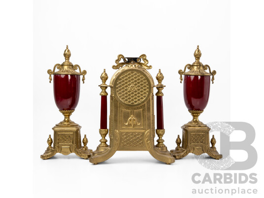 Lancini Imperial Ormolu Porcelain and Gilt Mantle Clock Garniture Set