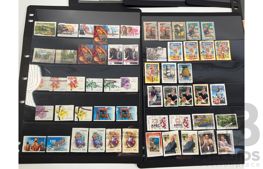 Collection of Australian Mint and Cancelled Stamps and Blocks Including Predecimal, Sets, Rock Posters, QE2, Federation Booklet, Olympics, Rain Forest, Christmas Island, Antarctic Territory