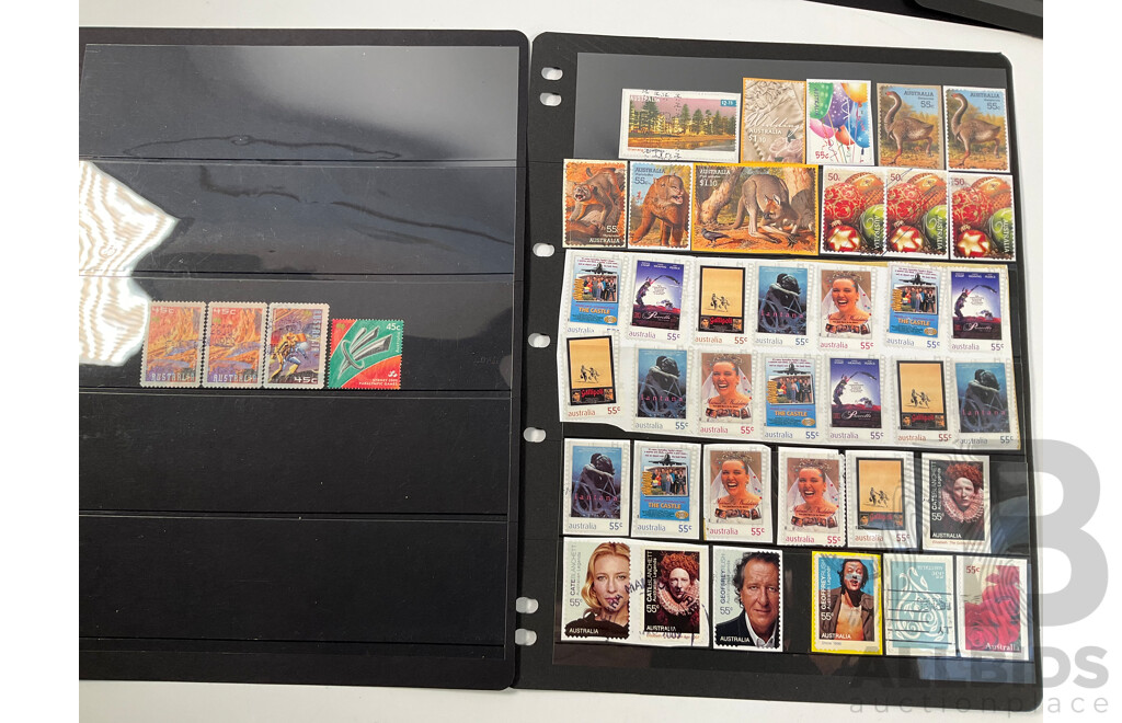 Collection of Australian Mint and Cancelled Stamps and Blocks Including Predecimal, Sets, Rock Posters, QE2, Federation Booklet, Olympics, Rain Forest, Christmas Island, Antarctic Territory