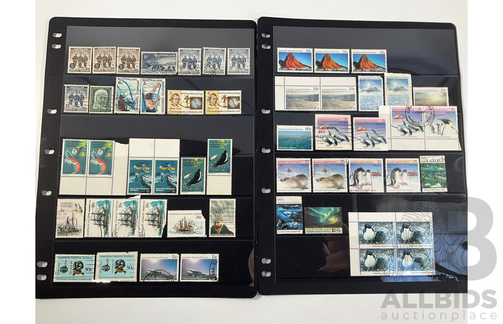 Collection of Australian Mint and Cancelled Stamps and Blocks Including Predecimal, Sets, Rock Posters, QE2, Federation Booklet, Olympics, Rain Forest, Christmas Island, Antarctic Territory
