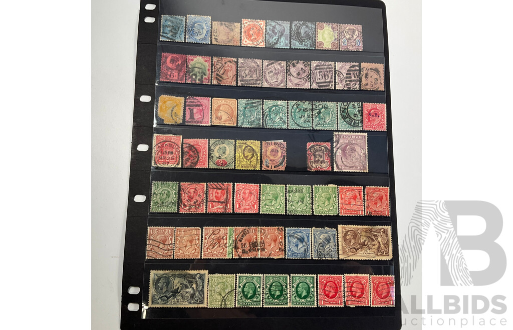 Collection of Great Britain Stamps, Examples Spanning 1880's to 1990, QV to QE2, Overprints, Perfins, Seahorse Ten Shillings