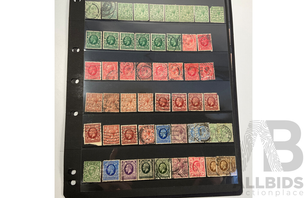 Collection of Great Britain Stamps, Examples Spanning 1880's to 1990, QV to QE2, Overprints, Perfins, Seahorse Ten Shillings