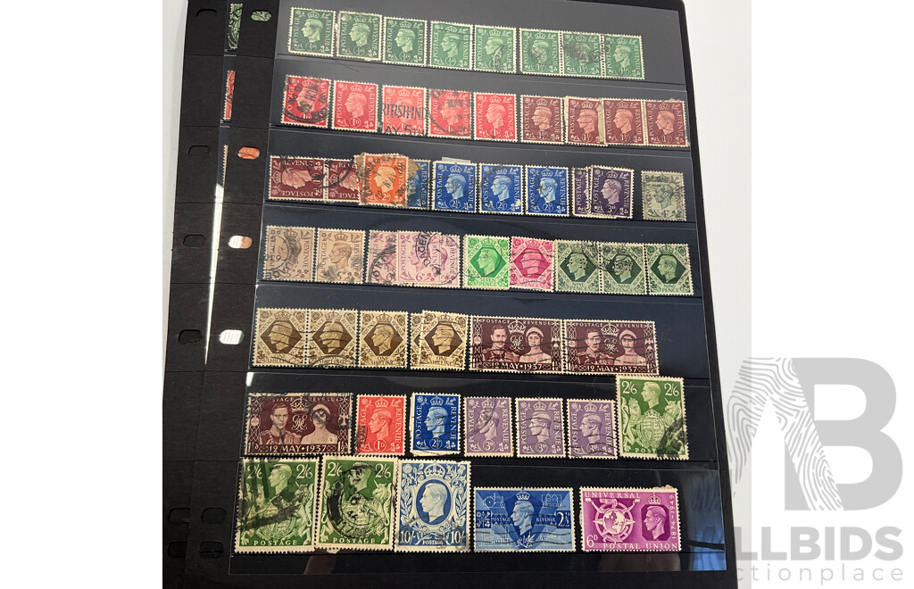 Collection of Great Britain Stamps, Examples Spanning 1880's to 1990, QV to QE2, Overprints, Perfins, Seahorse Ten Shillings