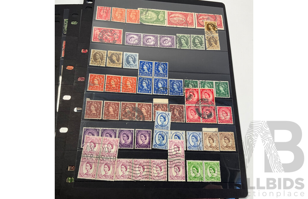 Collection of Great Britain Stamps, Examples Spanning 1880's to 1990, QV to QE2, Overprints, Perfins, Seahorse Ten Shillings