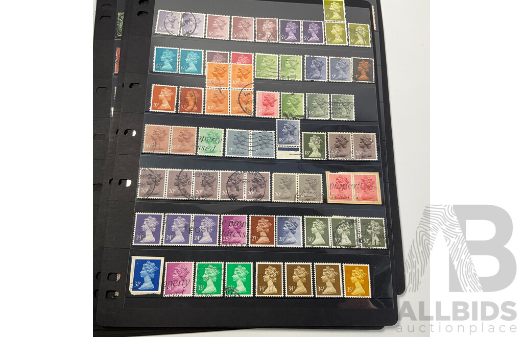 Collection of Great Britain Stamps, Examples Spanning 1880's to 1990, QV to QE2, Overprints, Perfins, Seahorse Ten Shillings