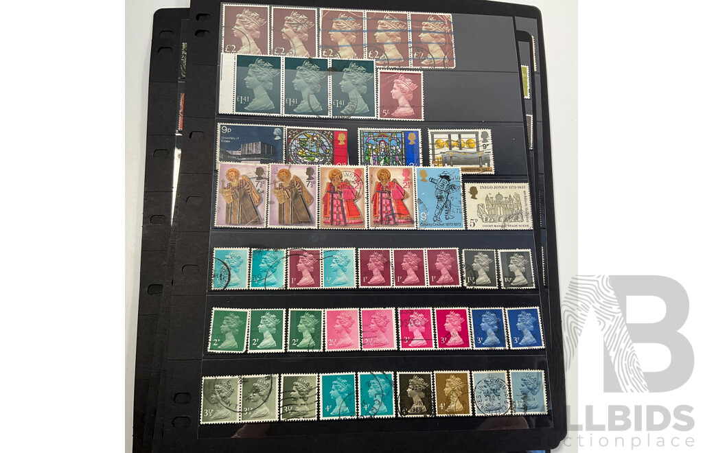 Collection of Great Britain Stamps, Examples Spanning 1880's to 1990, QV to QE2, Overprints, Perfins, Seahorse Ten Shillings