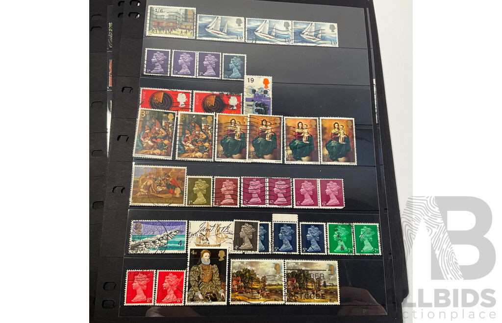 Collection of Great Britain Stamps, Examples Spanning 1880's to 1990, QV to QE2, Overprints, Perfins, Seahorse Ten Shillings