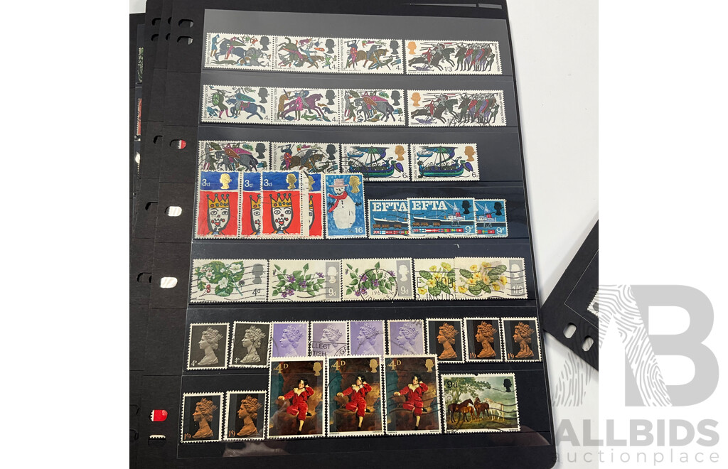 Collection of Great Britain Stamps, Examples Spanning 1880's to 1990, QV to QE2, Overprints, Perfins, Seahorse Ten Shillings