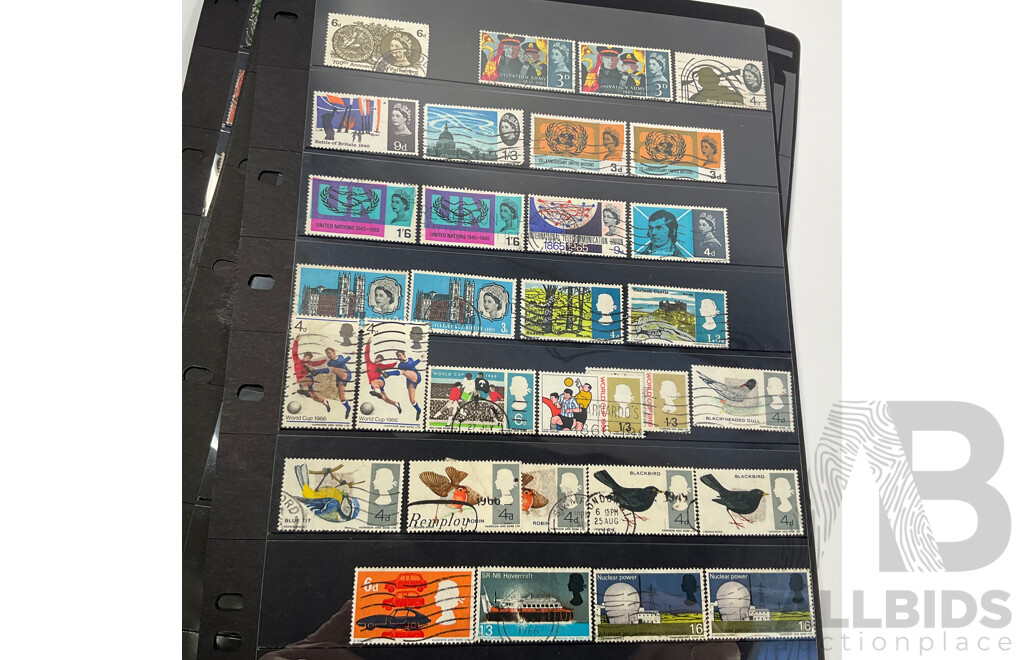 Collection of Great Britain Stamps, Examples Spanning 1880's to 1990, QV to QE2, Overprints, Perfins, Seahorse Ten Shillings