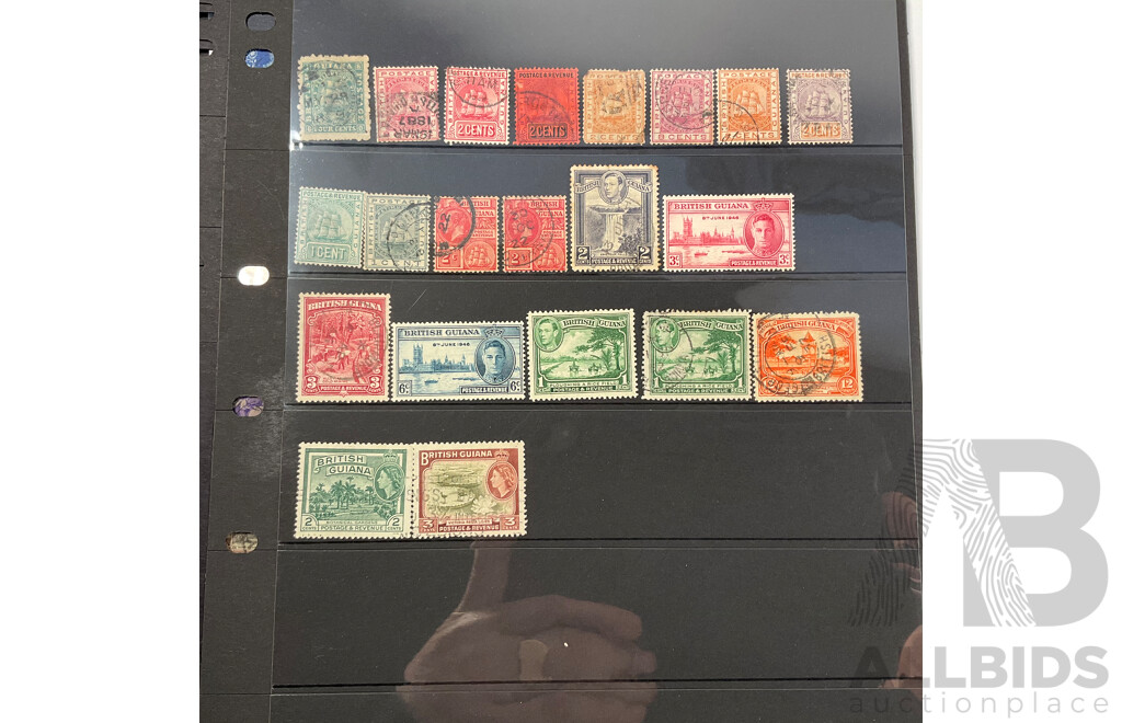 Collection of India/Hyderabad, British Guinea, Grenada Stamps Including QV Hand Cancel, Pakistan, OS, Overprints, Elvis Presley Mini Sheet