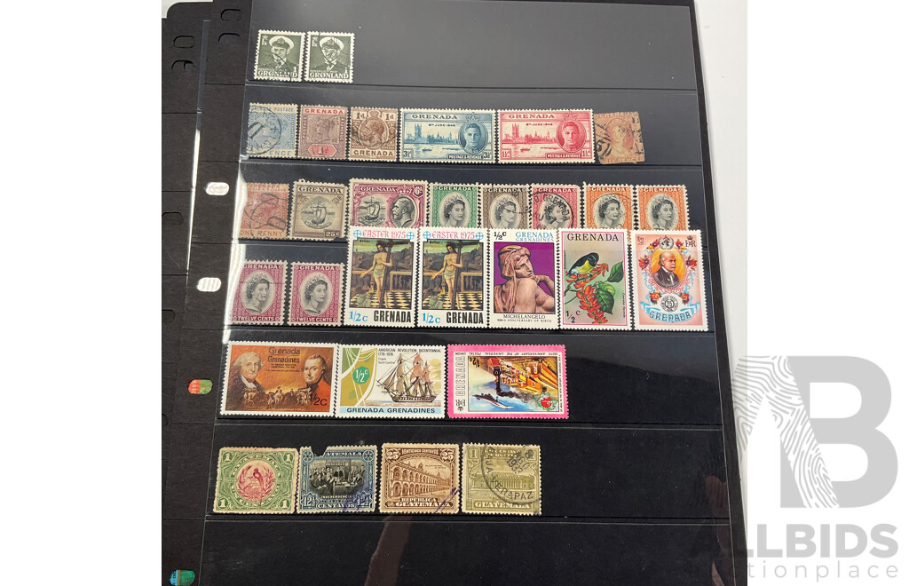 Collection of India/Hyderabad, British Guinea, Grenada Stamps Including QV Hand Cancel, Pakistan, OS, Overprints, Elvis Presley Mini Sheet
