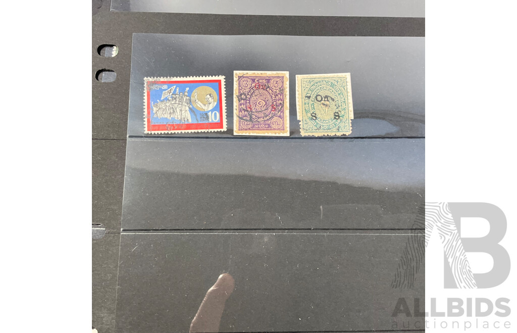 Collection of India/Hyderabad, British Guinea, Grenada Stamps Including QV Hand Cancel, Pakistan, OS, Overprints, Elvis Presley Mini Sheet