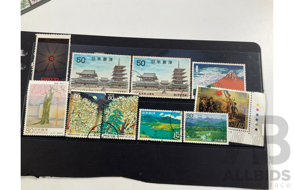 Collection Vintage Stamps Including China Dr Sun Yat Sen, Hong Kong KGV, QE2, Japan, Philippines, Malaysia, Macau, Israel, British Honduras, Ghana, Gold Coast, Overprints, Mints, Mint Hinged