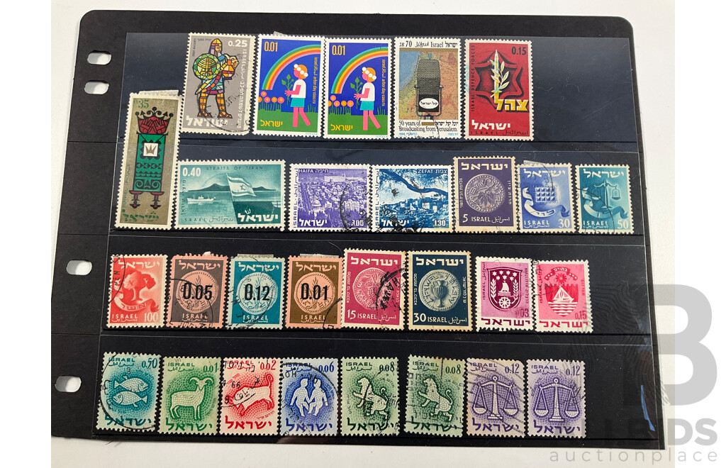 Collection Vintage Stamps Including China Dr Sun Yat Sen, Hong Kong KGV, QE2, Japan, Philippines, Malaysia, Macau, Israel, British Honduras, Ghana, Gold Coast, Overprints, Mints, Mint Hinged