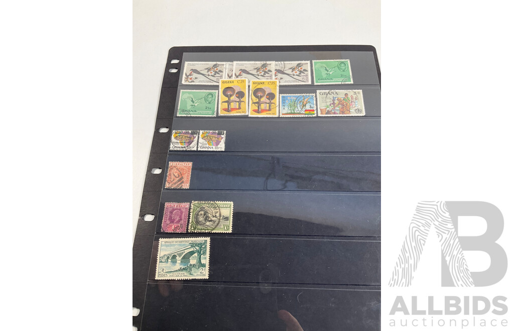 Collection Vintage Stamps Including China Dr Sun Yat Sen, Hong Kong KGV, QE2, Japan, Philippines, Malaysia, Macau, Israel, British Honduras, Ghana, Gold Coast, Overprints, Mints, Mint Hinged
