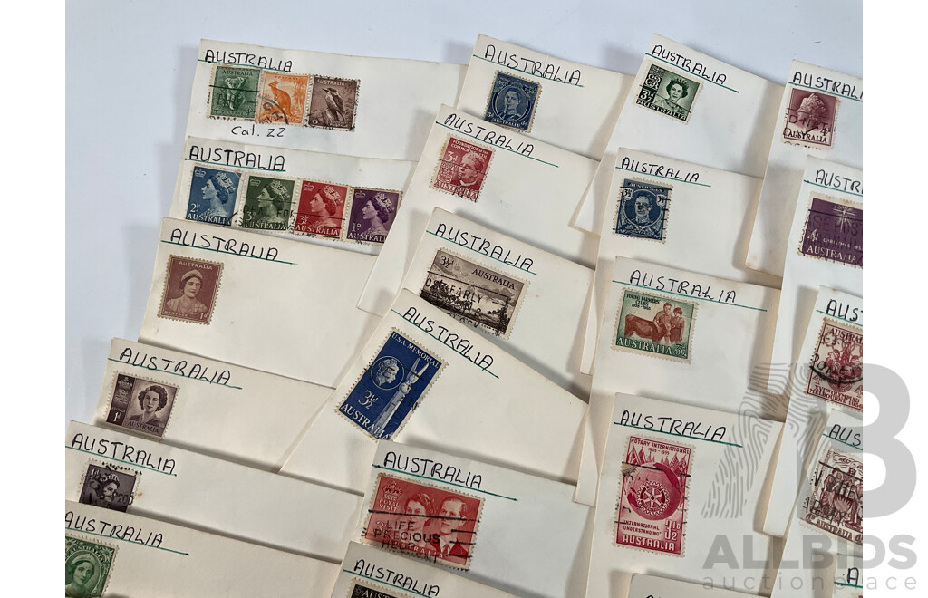 Collection of Australian Predecimal Stamps, Many Multiples Including Antarctic Territory Mawson, QE2, First Airmail, Christmas 1958, Railway Centenary and More