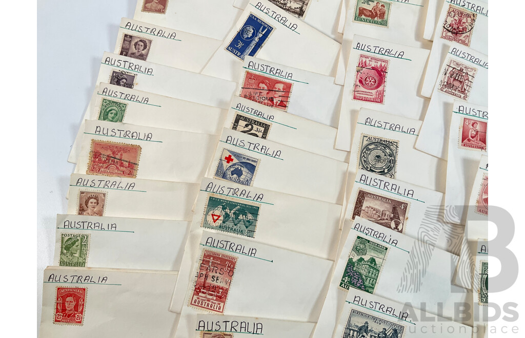 Collection of Australian Predecimal Stamps, Many Multiples Including Antarctic Territory Mawson, QE2, First Airmail, Christmas 1958, Railway Centenary and More