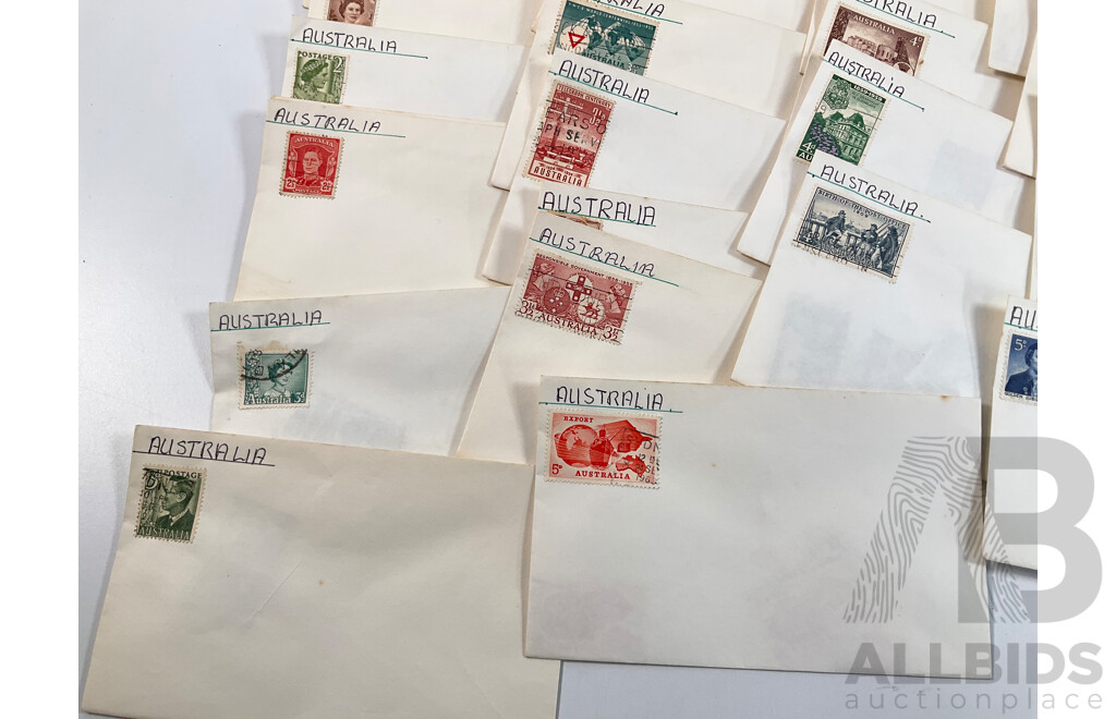 Collection of Australian Predecimal Stamps, Many Multiples Including Antarctic Territory Mawson, QE2, First Airmail, Christmas 1958, Railway Centenary and More