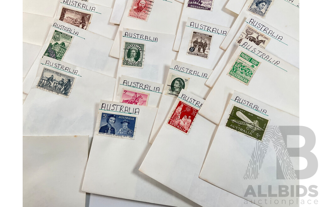 Collection of Australian Predecimal Stamps, Many Multiples Including Antarctic Territory Mawson, QE2, First Airmail, Christmas 1958, Railway Centenary and More