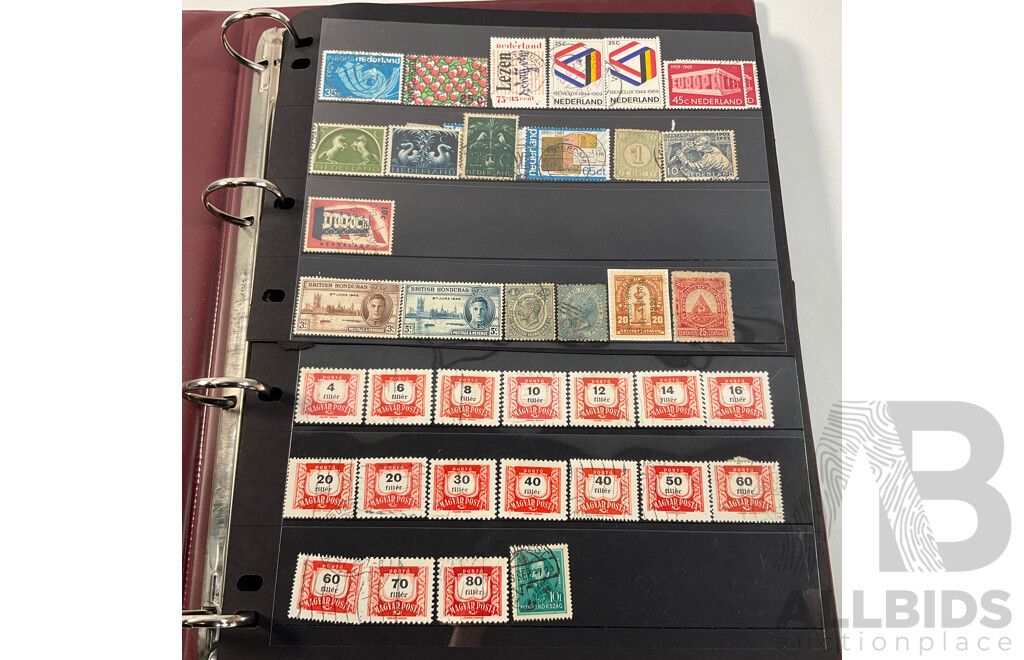 Album of Vintage and Antique International Stamps Including Hungary, Malta, Ireland, Maldives, Luxembourg, Liberia, Indonesia, Netherlands, Kenya, Jordan, Libam, Latvia, Iran
