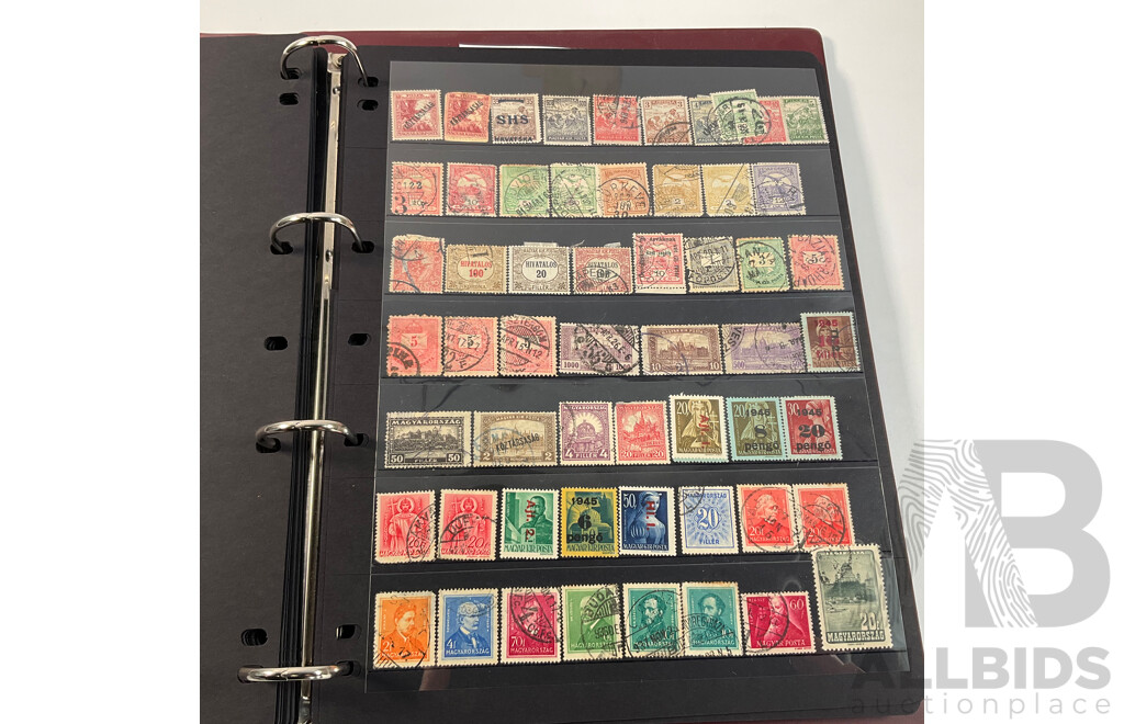 Album of Vintage and Antique International Stamps Including Hungary, Malta, Ireland, Maldives, Luxembourg, Liberia, Indonesia, Netherlands, Kenya, Jordan, Libam, Latvia, Iran