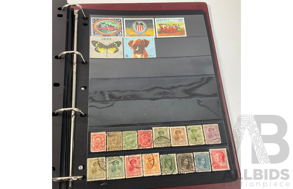Album of Vintage and Antique International Stamps Including Hungary, Malta, Ireland, Maldives, Luxembourg, Liberia, Indonesia, Netherlands, Kenya, Jordan, Libam, Latvia, Iran