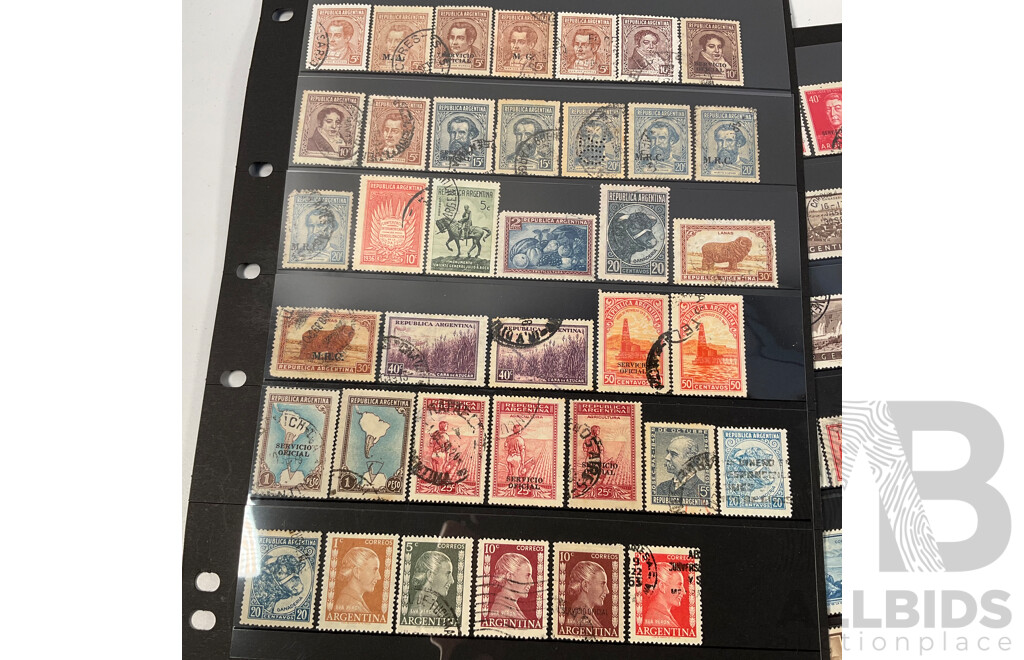 Collection of Chile and Argentina Stamps Spanning 1890's to 1980's Including Overprints, Perfin, Mint Hinged, Airmail