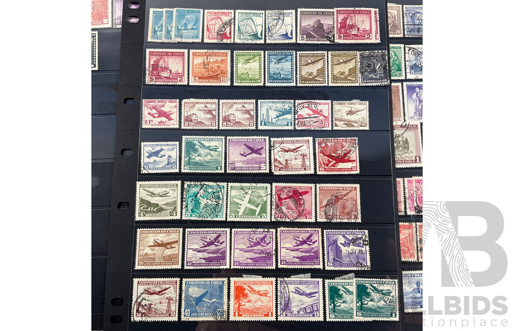 Collection of Chile and Argentina Stamps Spanning 1890's to 1980's Including Overprints, Perfin, Mint Hinged, Airmail
