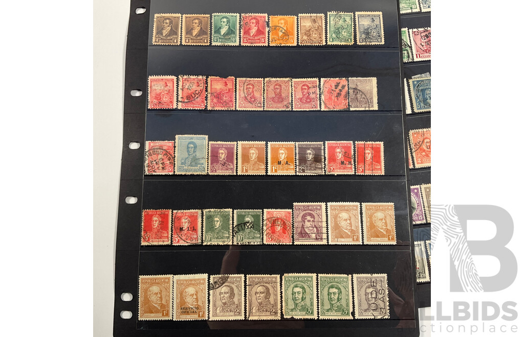 Collection of Chile and Argentina Stamps Spanning 1890's to 1980's Including Overprints, Perfin, Mint Hinged, Airmail