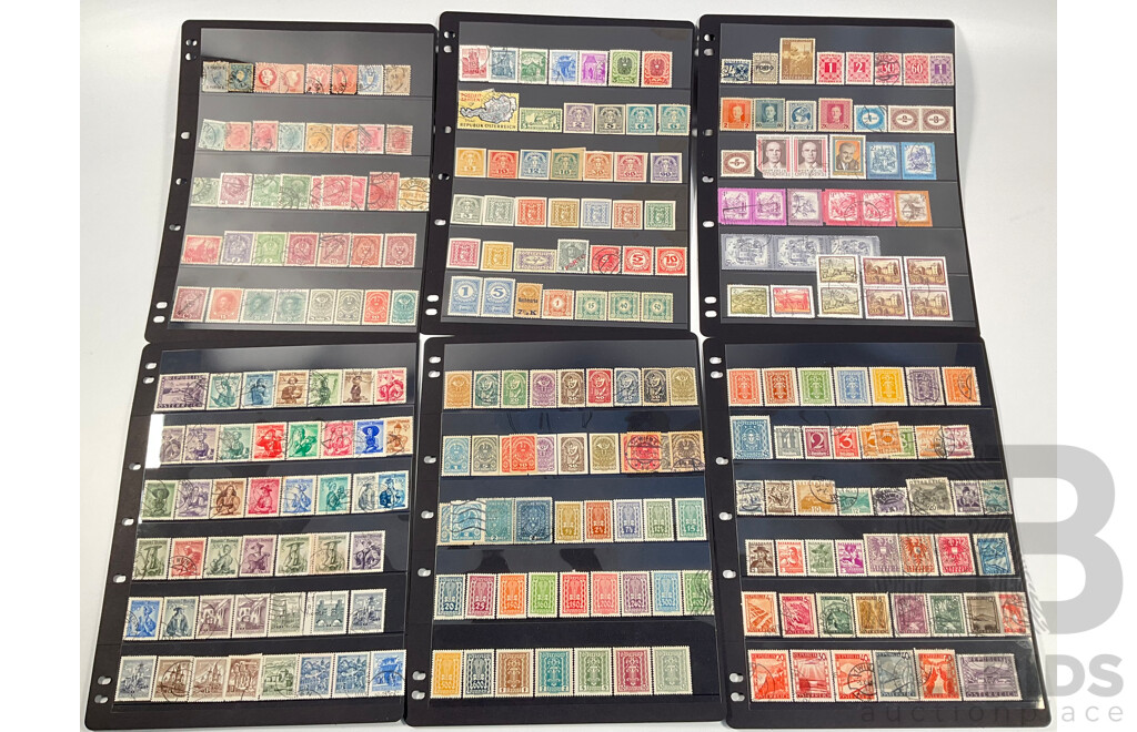 Collection of Austrian Stamps Including 1883 Coat of Arms, Emperor Franz Joseph I, 1917 Emperor Karl I, 1915 War Charity, 1920's Labour and Industry Sets