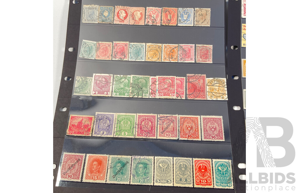 Collection of Austrian Stamps Including 1883 Coat of Arms, Emperor Franz Joseph I, 1917 Emperor Karl I, 1915 War Charity, 1920's Labour and Industry Sets