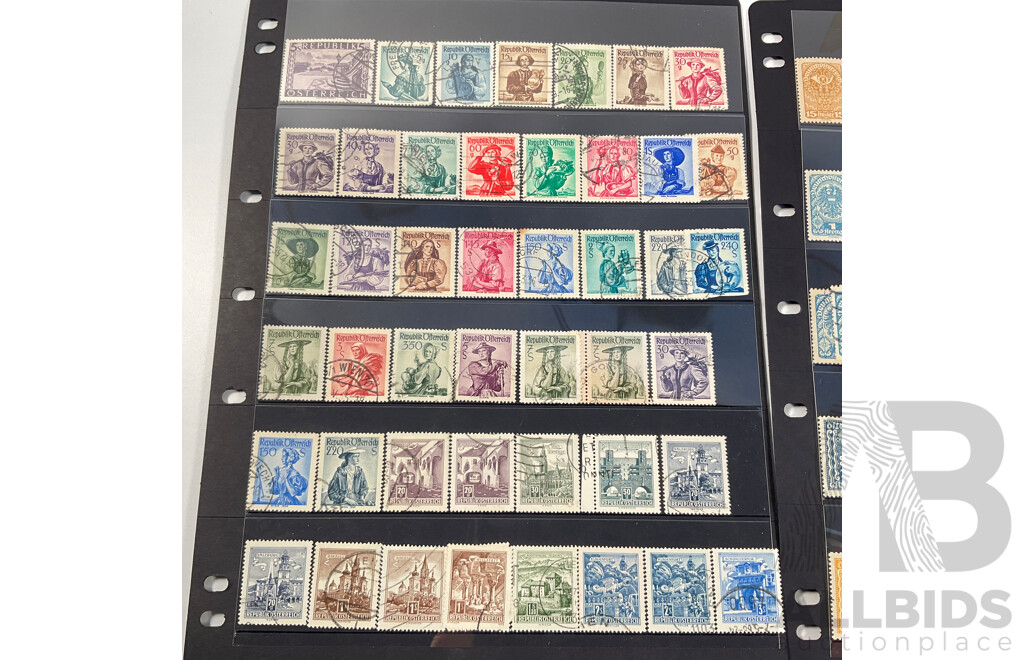 Collection of Austrian Stamps Including 1883 Coat of Arms, Emperor Franz Joseph I, 1917 Emperor Karl I, 1915 War Charity, 1920's Labour and Industry Sets