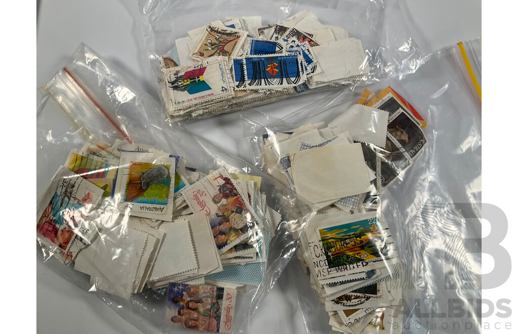 Collection of Vintage Australian Stamps and Packs Including 1983 Annual Album, Two War and Peace Packs, Customs Duty, Woolworths Cash Saver Stamps, Waltons Credit Certificate, Bagged Stamps on Paper