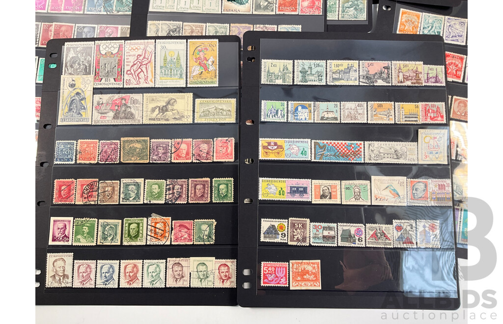 Collection of Antique and Vintage Stamps Including Spain, Yugoslavia, Czechoslovakia, Sweden, Switzerland