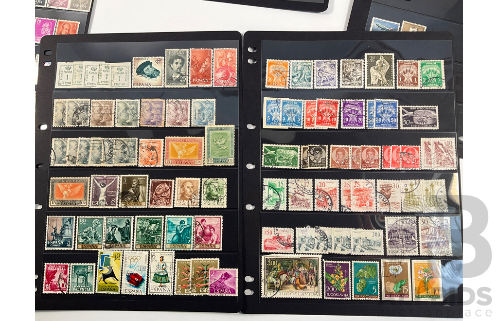Collection of Antique and Vintage Stamps Including Spain, Yugoslavia, Czechoslovakia, Sweden, Switzerland