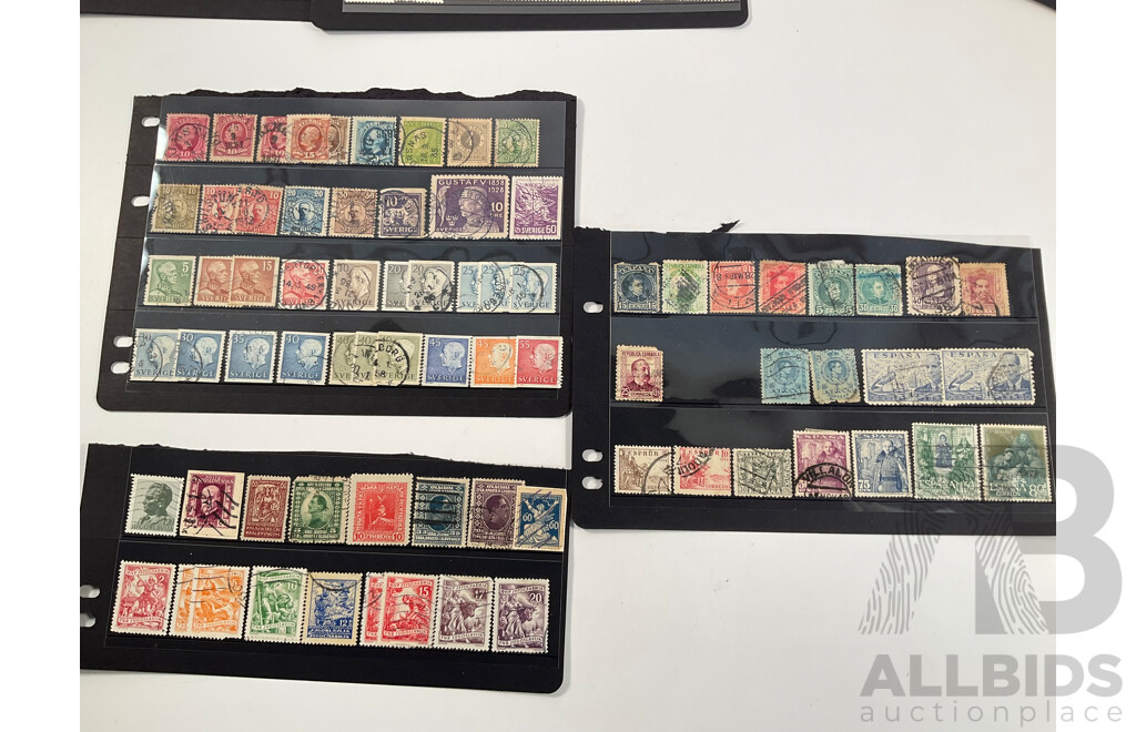 Collection of Antique and Vintage Stamps Including Spain, Yugoslavia, Czechoslovakia, Sweden, Switzerland