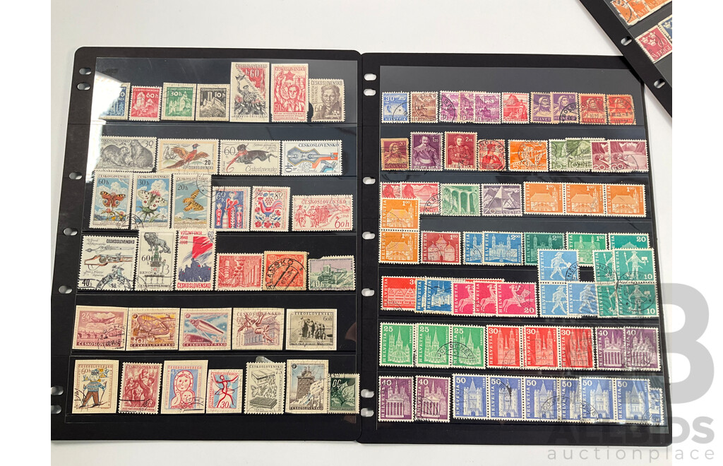Collection of Antique and Vintage Stamps Including Spain, Yugoslavia, Czechoslovakia, Sweden, Switzerland