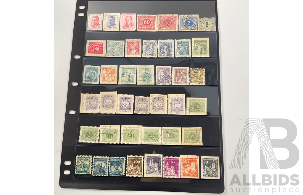 Collection of Antique and Vintage Stamps Including Spain, Yugoslavia, Czechoslovakia, Sweden, Switzerland