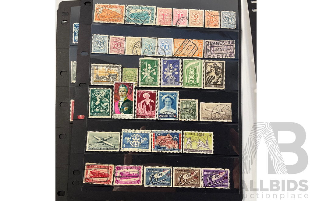 Collection of Antique and Vintage International Stamps Including Canada QV to QE2, Bavarian 1910's, Belgium 1930's, Railway Parcel Stamps, Airmail, Bermuda, War Tax, KGVI, French Cameroon Occupation Overprints